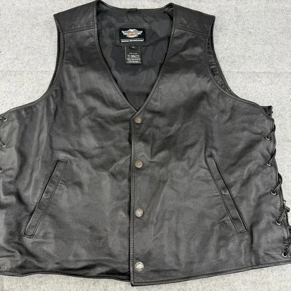 Vtg Harley Davidson Pathway Leather Vest Mens XL 98103-02VM Snap Chain Extenders - Picture 3 of 13